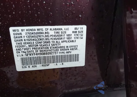 2011 Honda Pilot Touring z USA, uszkodzony, nr VIN 5FNYF4H90BB092727